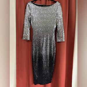 Premier Amour Elegant Sequin Silver & Black Dress Womens 6